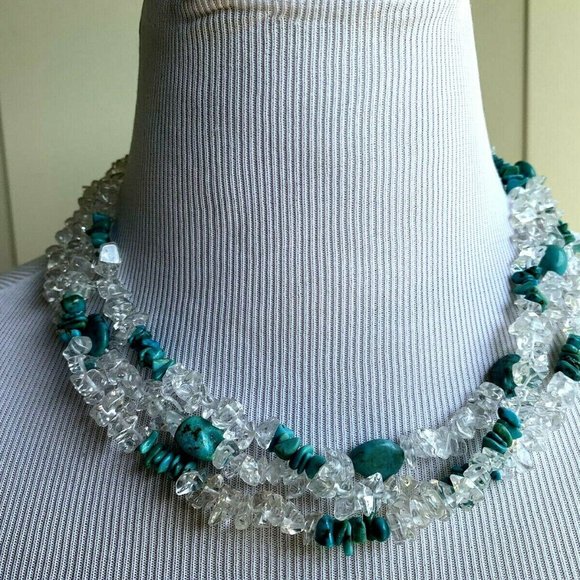 17'' Three Strands Crystal/Turquoise Necklace - Picture 1 of 5